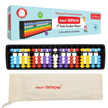 Prof. Simon 17 Rods/Digits Soroban Plastic Abacus With Multicolour Beads, 10+ Years,10 Year