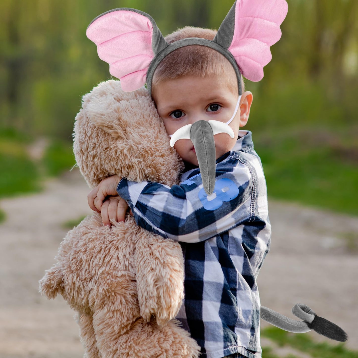 Lewtemi Elephant Costume Kids Elephant Ears Headband Nose Elephant Accessories For Children Carnival Halloween Cosplay(Elegant Style)
