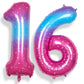Rainbowq 16 Balloon Numbers 40 Inch For Boy Or Girl Big Starry 0-9 Foil Mylar Large 61 Number Balloons Happy 16Th Birthday Party