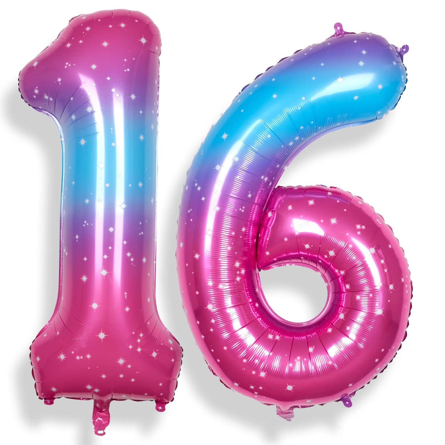 Rainbowq 16 Balloon Numbers 40 Inch For Boy Or Girl Big Starry 0-9 Foil Mylar Large 61 Number Balloons Happy 16Th Birthday Party