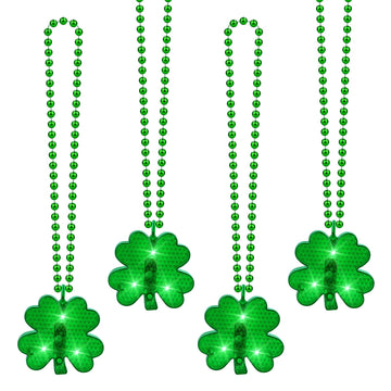 YAXINRUI 8Pcs Light up Shamrocks Beads Necklaces, St Patrick's Day Necklace Accessories Led Shamrocks Necklaces Metallic Green B