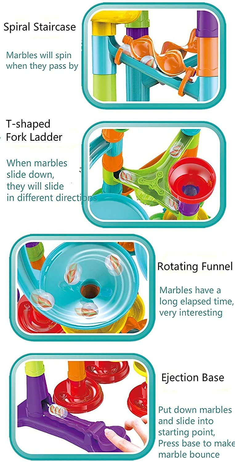 Marble Run Building Blocks STEM Toy Track Race Maze 30 Glass Marbles for Kids Boys Girls 3 4 5 6 7 8 9 10 11 12 Year Old Birthday Present Preshool Gift