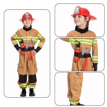 Jazgrom Kids Firefighter Costume For Toddler Fireman Boys Halloween Costumes Dress Up With Accessories Role Play Unisex Brown