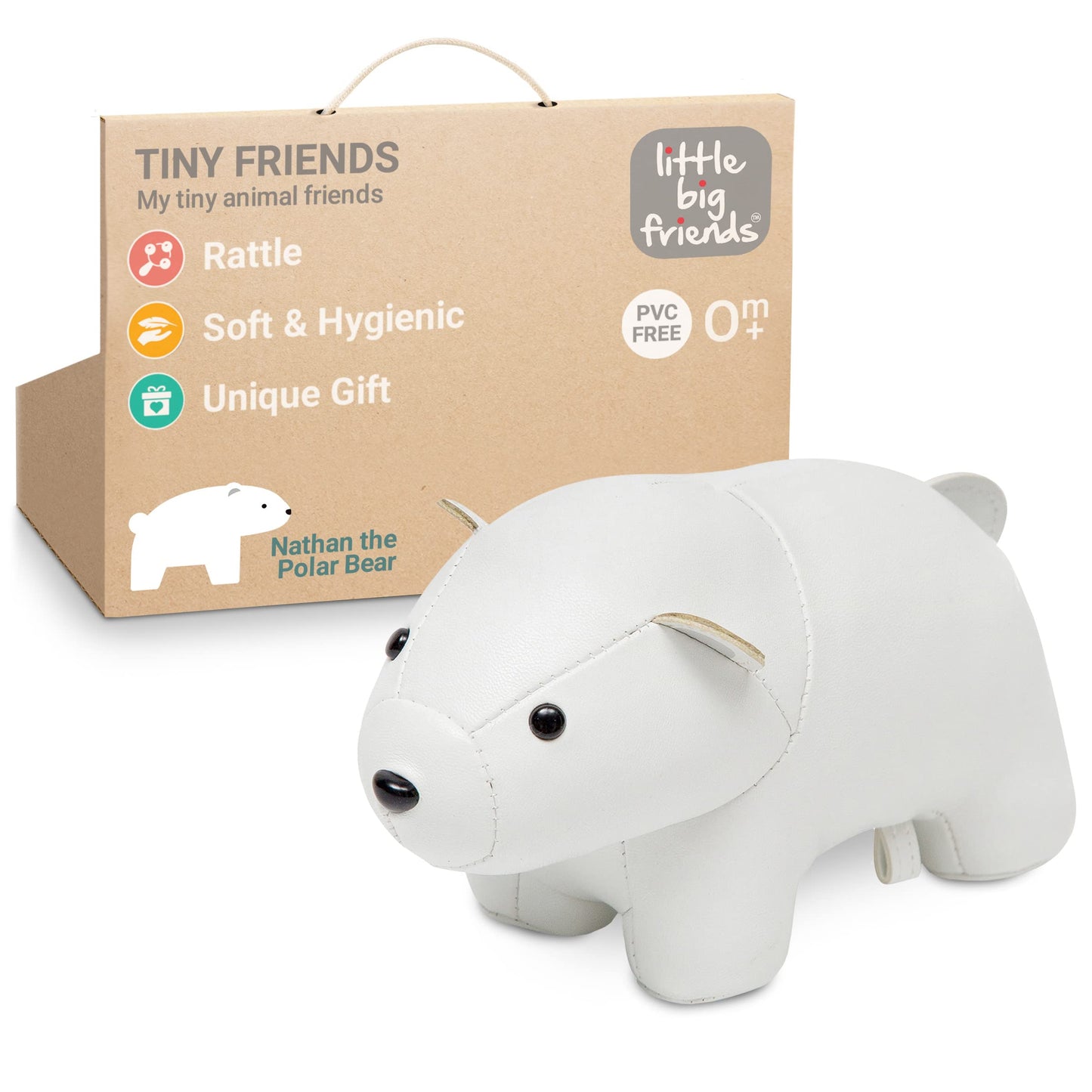 Little Big Friends Tiny Friends | Rattle Toy | Special Stuffed Animal | Easy To Clean | Nathan The Polar Bear