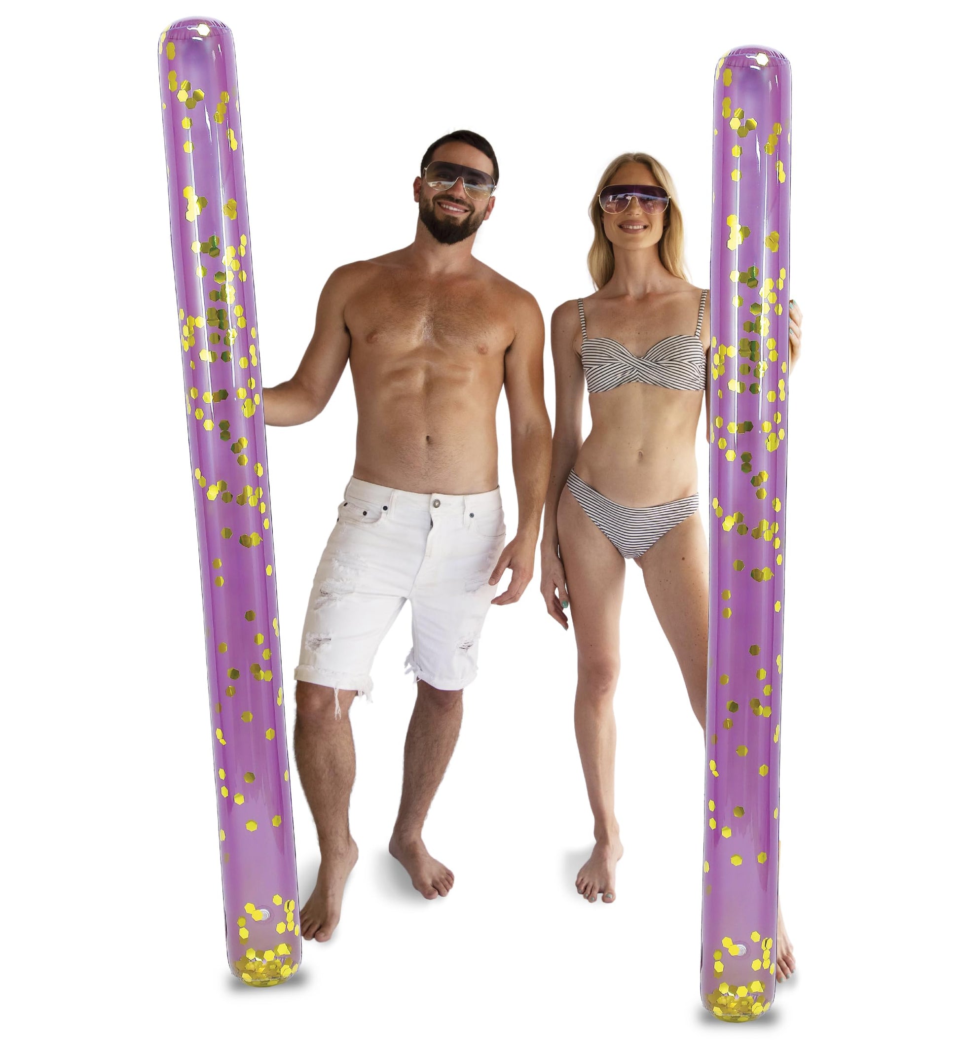 POZA 2 Pack Jumbo Inflatable Pool Noodle Floats - 74-inch enhanced elegant Giant Pool Noodle Inflatable Floats  Sparkle Gold Glitter Confetti Pool Float Inflatable Noodles for Ocean  Lake  or Beach