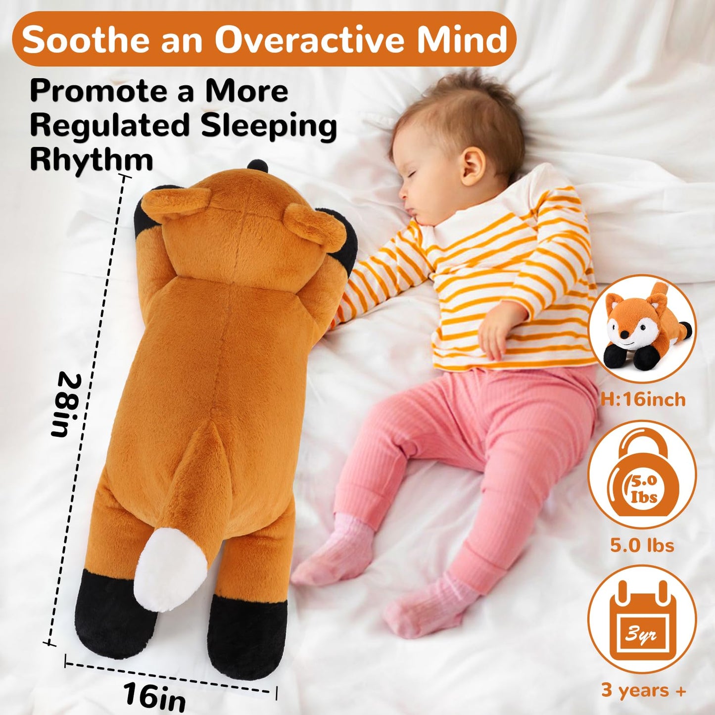 gnomantic Fox Weighted Stuffed Animals - 28 Inch 5.0 Pounds Weighted Plushies Fox - Large Plush Stuffed Animals Pillow - Cute Plush Toys Gifts for Kids & mature-themeds