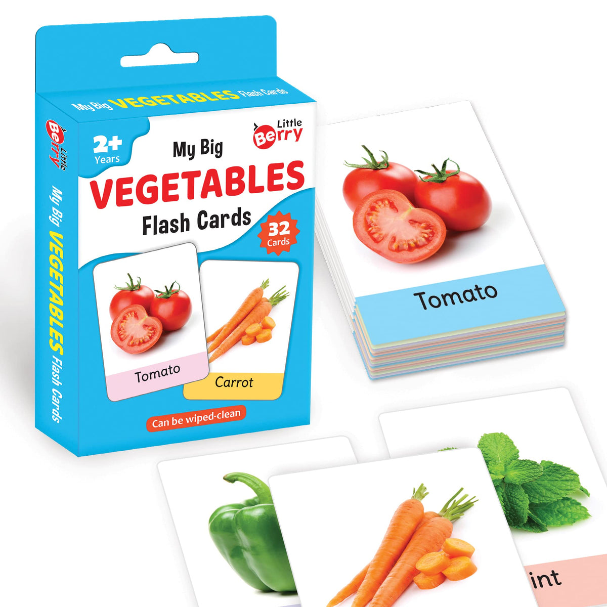 Little Berry Big Flash Cards For Kids: Vegetables | 32 DoubleSided Picture Cards, Durable & Water Resistant | Early Learning & 