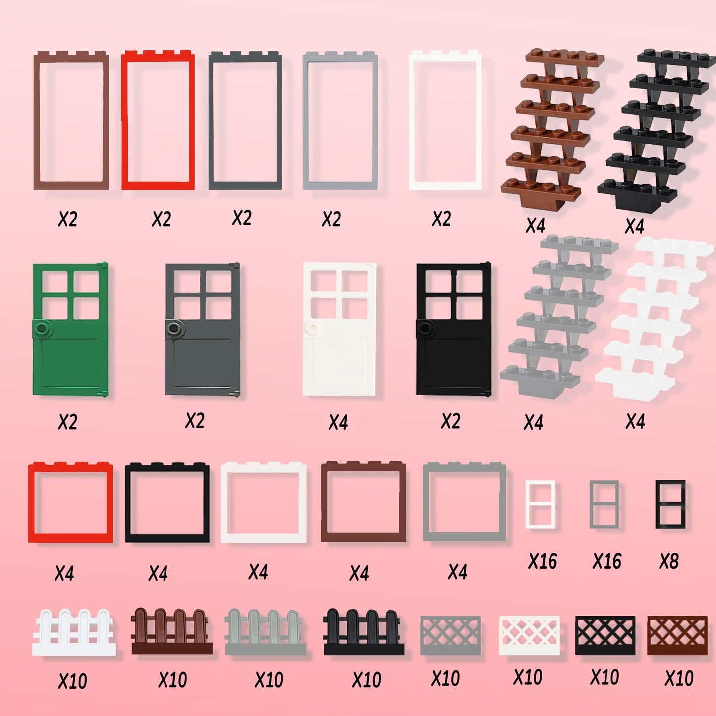 Cabeeskii 176-Piece Building Blocks Set for Windows & Doors, City Garden Bricks, Compatible with Major Brands, Includes Stairs & Fences