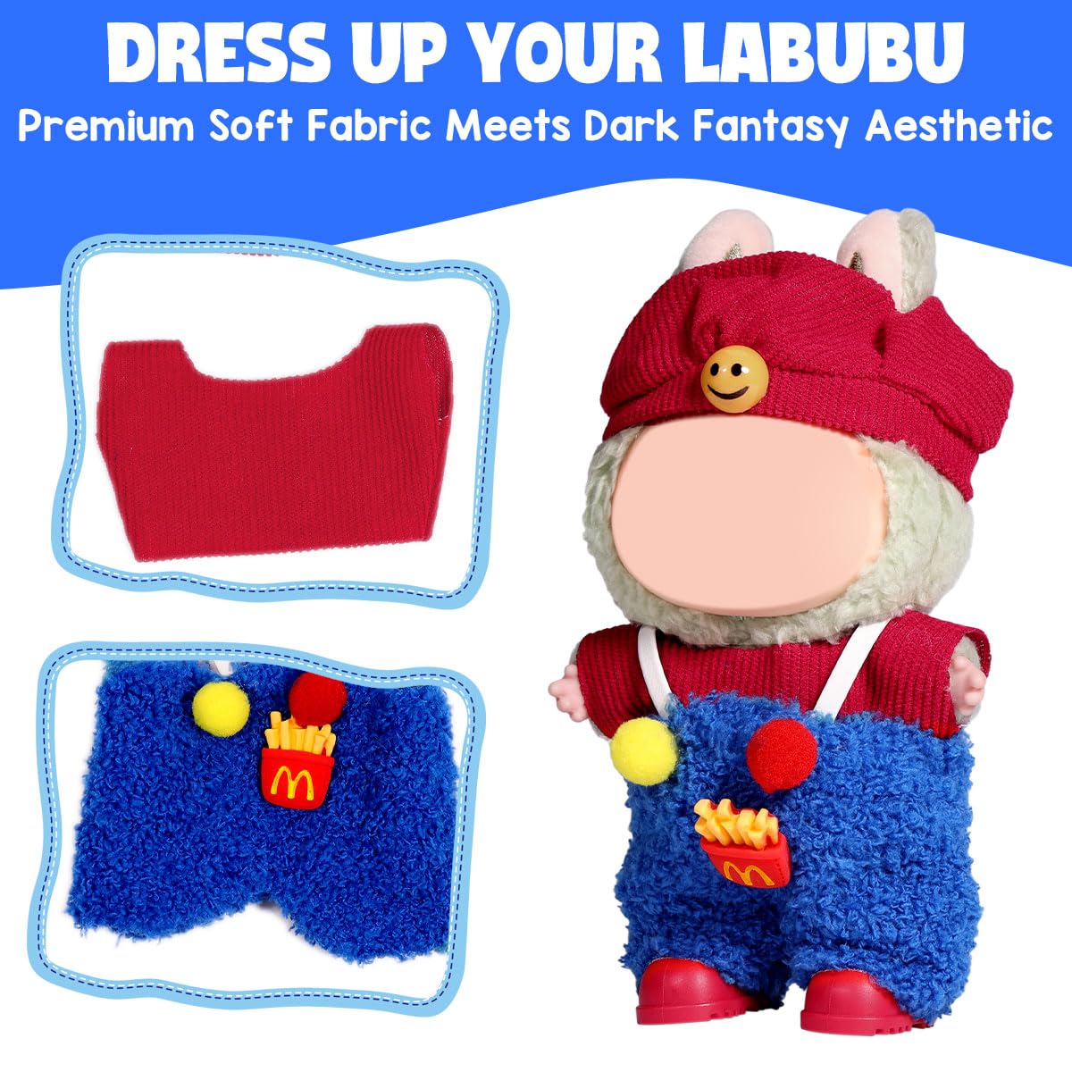 AICase for Labubu Clothes/for Labubu Outfits Clothes Set for 17cm Lububu Doll 3 Piece Set Hat Clothing for LA BUBU  Boys and Girls Stylish Adorable Dolls Clothes Accessories (No Doll)_10