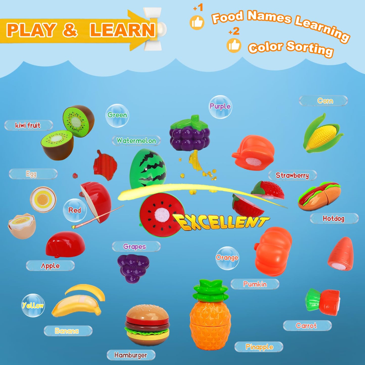 Kids Camping Toys, Mitcien Camping Set Include Pretend Campfire Play Food Fruits & Vegetables Hamburger Magnetic Fishing Toy Tod