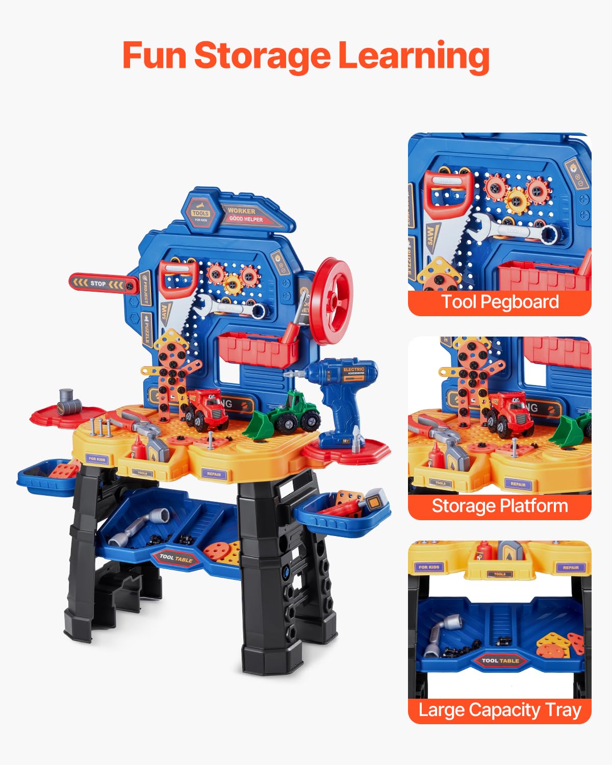 VEVOR Kids Workbench, 181 pcs, Kids Tool Bench with Realistic Tools and Electric Drill, Pretend Play Construction Workbench Toys