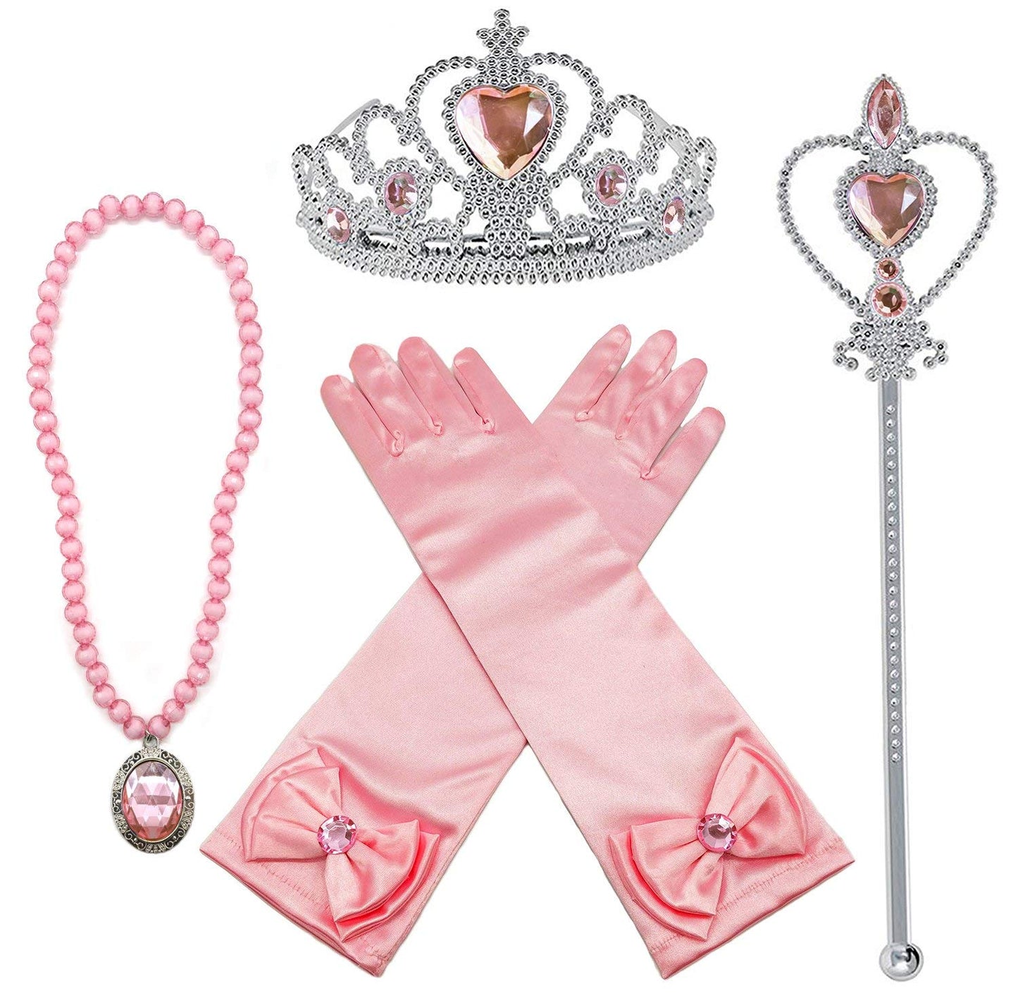 Fancydresswale Princess Elshia Cinderella Hair Queen Plastic Dress Up Accessories Set For Girls (Pink)