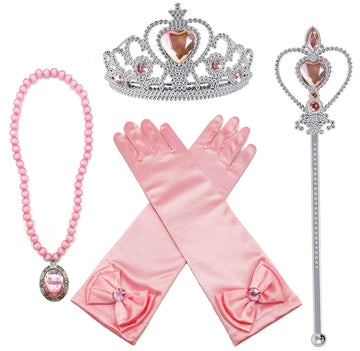 Fancydresswale Princess Elshia Cinderella Hair Queen Plastic Dress Up Accessories Set For Girls (Pink)