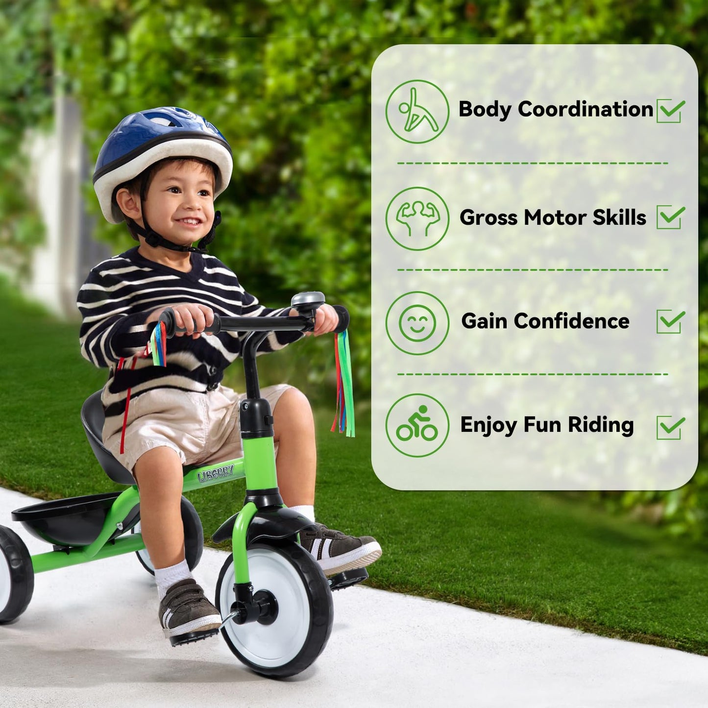 Liberry Toddler Tricycle Age 2 3 4 Years Old, Kids Trike with Bell, Back Basket and Removable Pedal, 3 Wheel Bike Birthday Toys