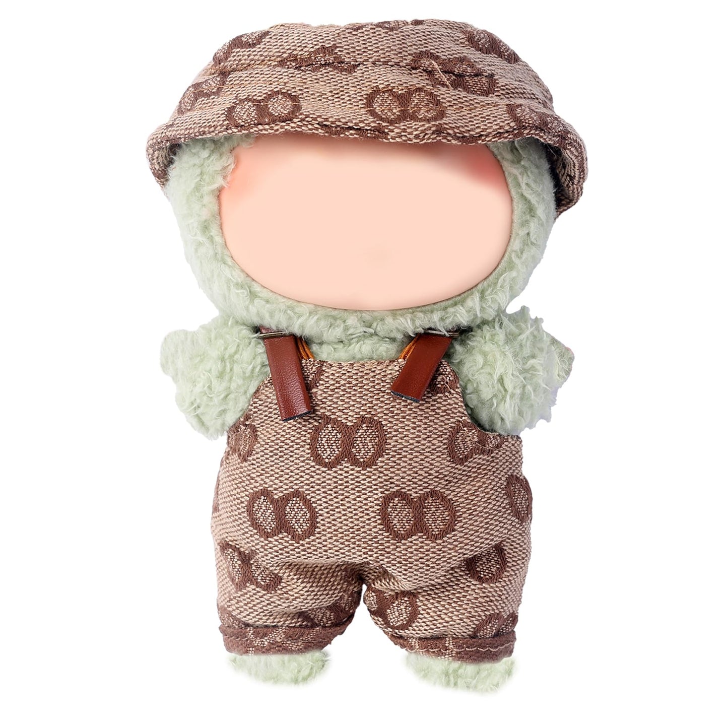 Beem Jun Clothes Set for Labubu 17cm Dolls(NO Doll)  Cute Hat & Unique Pocket Design Overalls Dress-up Set (Overalls(Khaki and White))