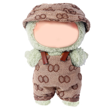 Beem Jun Clothes Set for Labubu 17cm Dolls(NO Doll)  Cute Hat & Unique Pocket Design Overalls Dress-up Set (Overalls(Khaki and White))