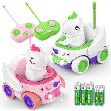 Kroyedfuw 2 Pack Unicorn Remote Control Car For Toddler, Unicorns Gifts For Girls And Boys, Car Toys For Kids With Led Lights An