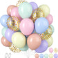 Pastel Balloons, 60 Pcs Pastel Latex Balloons, 12 Inch Macaron Pink Blue Purple Green Yellow Orange Color Balloon Gold Confetti