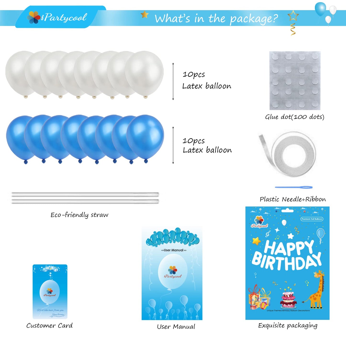 iPartycool 50Pcs Birthday Balloon Decoration Set, 10" Latex & Foil, Ecofriendly Star Kit, Model HB2S