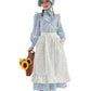 Fccam Prairie Colonial Dress Girls Long Sleeve Pioneer Dress Costume Floral Pioneer Girl Laura Ingalls Wilder Blue M