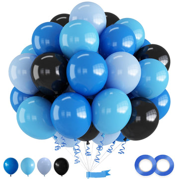Blue And Black Balloons, 60 Pcs Blue Balloons Gamer Balloons Set And Light Blue Balloons, 12 Inch Baby Blue Dark Blue Balloons F