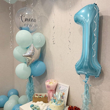 Paticool 40 Inch Blue Number Balloon 1, Large Light Blue Number Foil Mylar Balloons For Birthday Party Celebration Decorations S