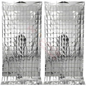 Propsicle 3Ft X 6Ft Silver Foil Fringe Curtains, Pack Of 2  Square Tinsel Backdrop For Birthday Decoration, Bachelorette, Baby 