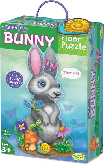 Peaceable Kingdom Shimmery Bunny Shaped 41 Piece Floor Puzzle, 3 Feet X 2 Feet - Great Easter Basket Stuffers And Easter Gifts For 3 Year Olds, 4 Year Olds & Up