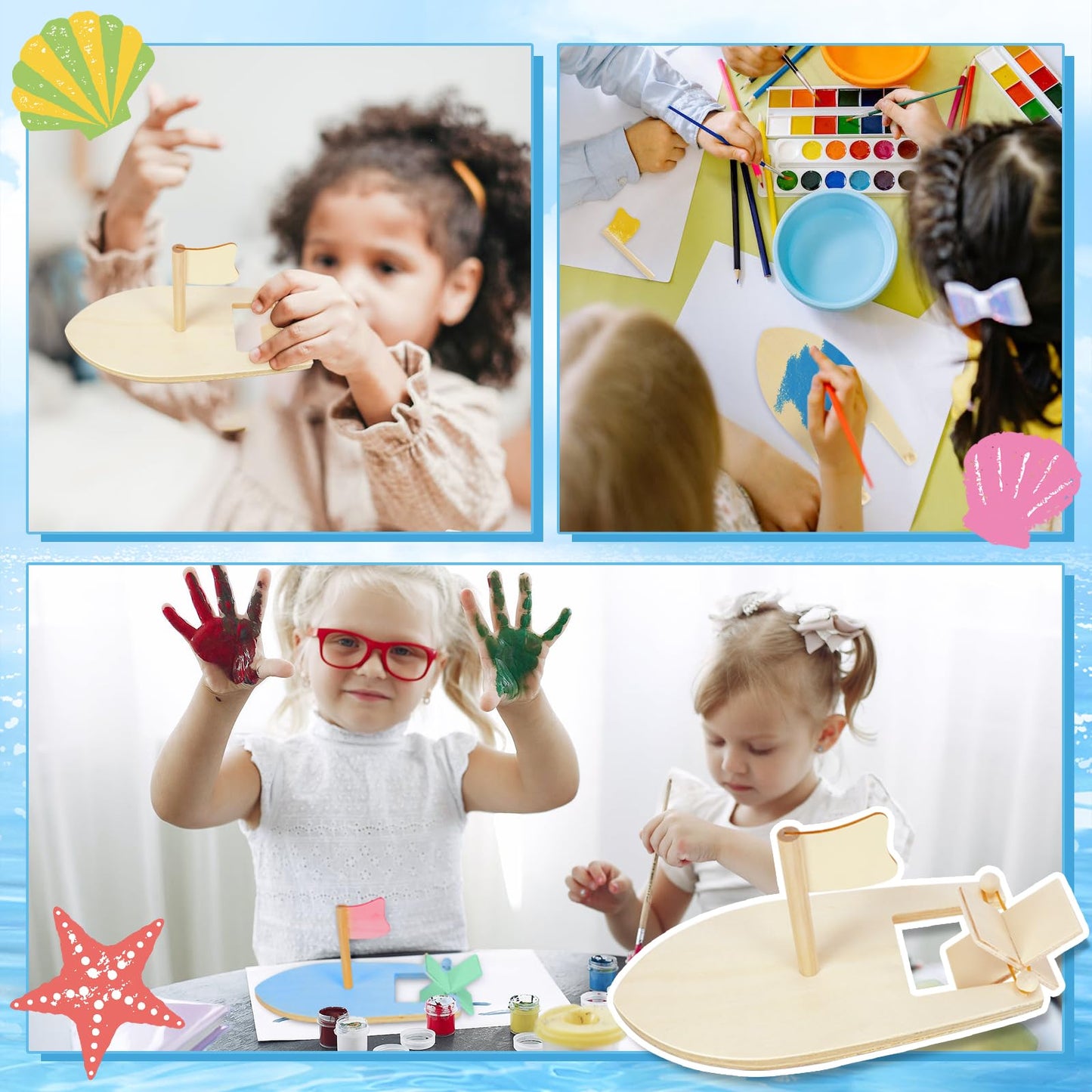 Amersumer 10 Pcs DIY Toy Wood Boat Craft Kits, Mini Wooden Sailboat Kits, Paddle Boats Paint and Decorate for School Projects, M