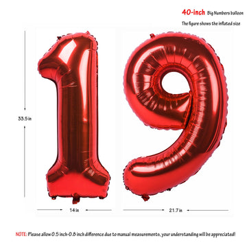 40 In Red Number Balloons Helium Foil Mylar Balloon Birthday Party Banquet Decoration Digital 19