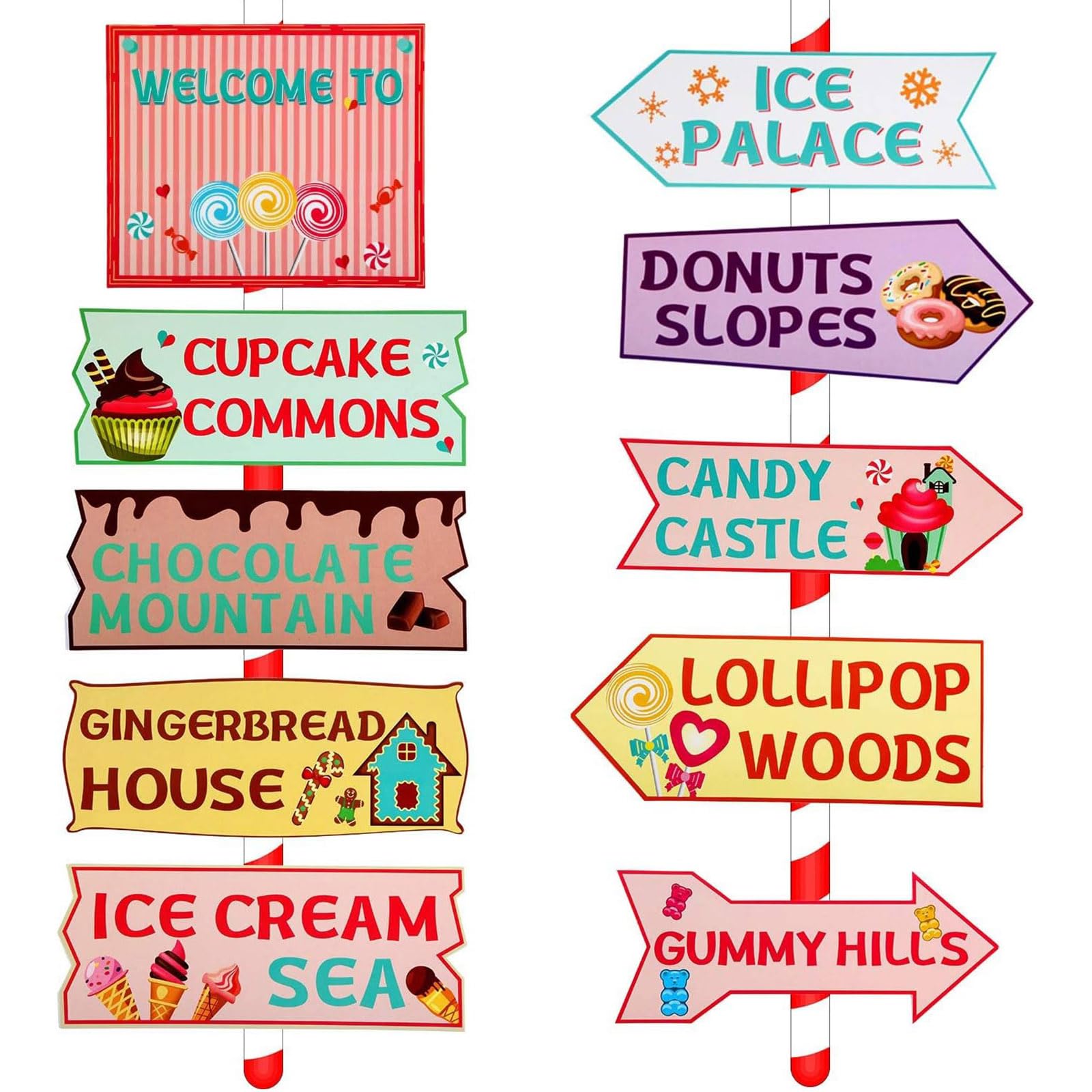 Gejoy 20 Pieces Candyland Party Decorations Candyland Trunk or Treat Car Decorations Kit Candy land Backdrop Signs for Halloween