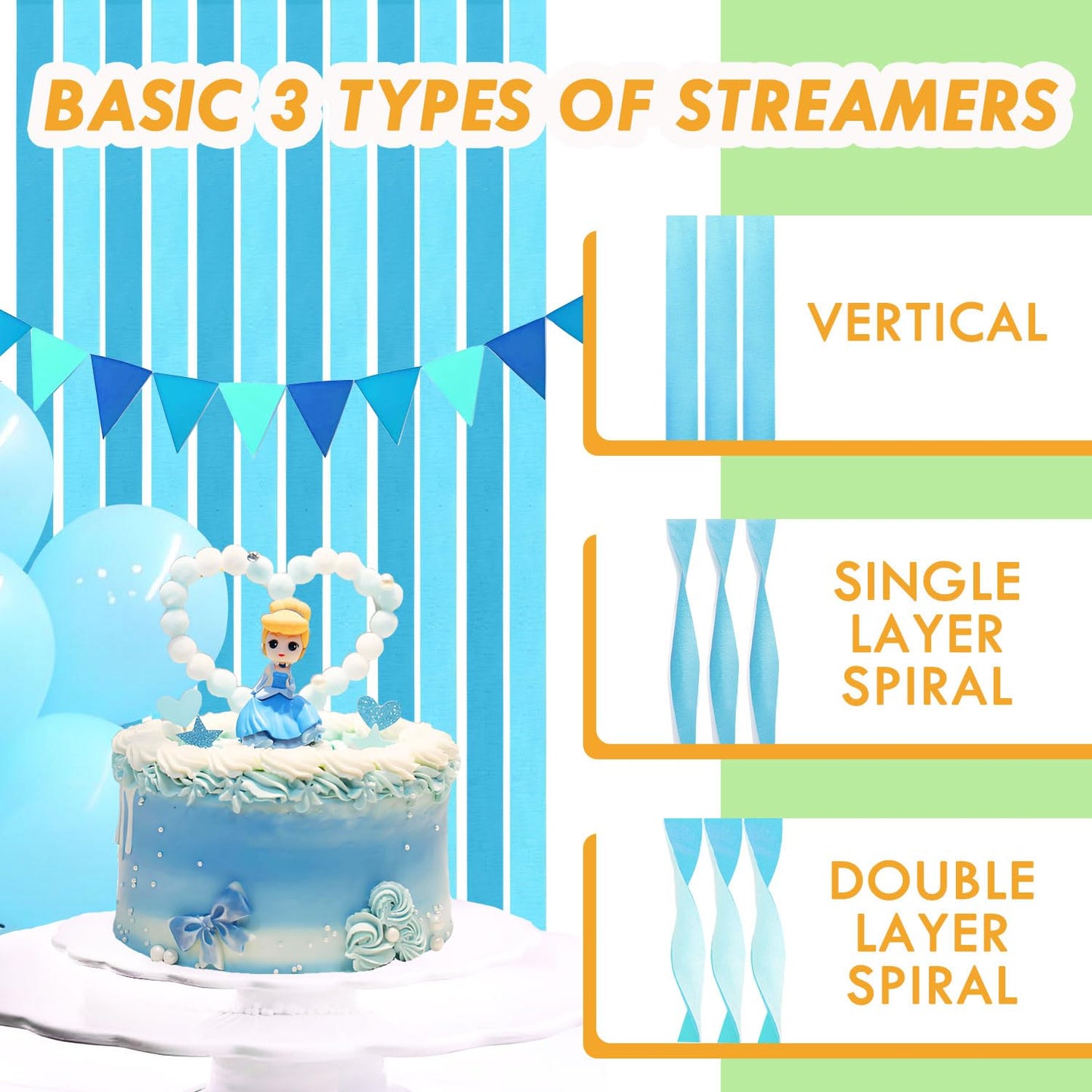 8 Rolls Crepe Paper Streamers 656ft, Pack of Light Blue and Sky Blue Party Steamers Set for Party Decoration Wedding Birthday Ba