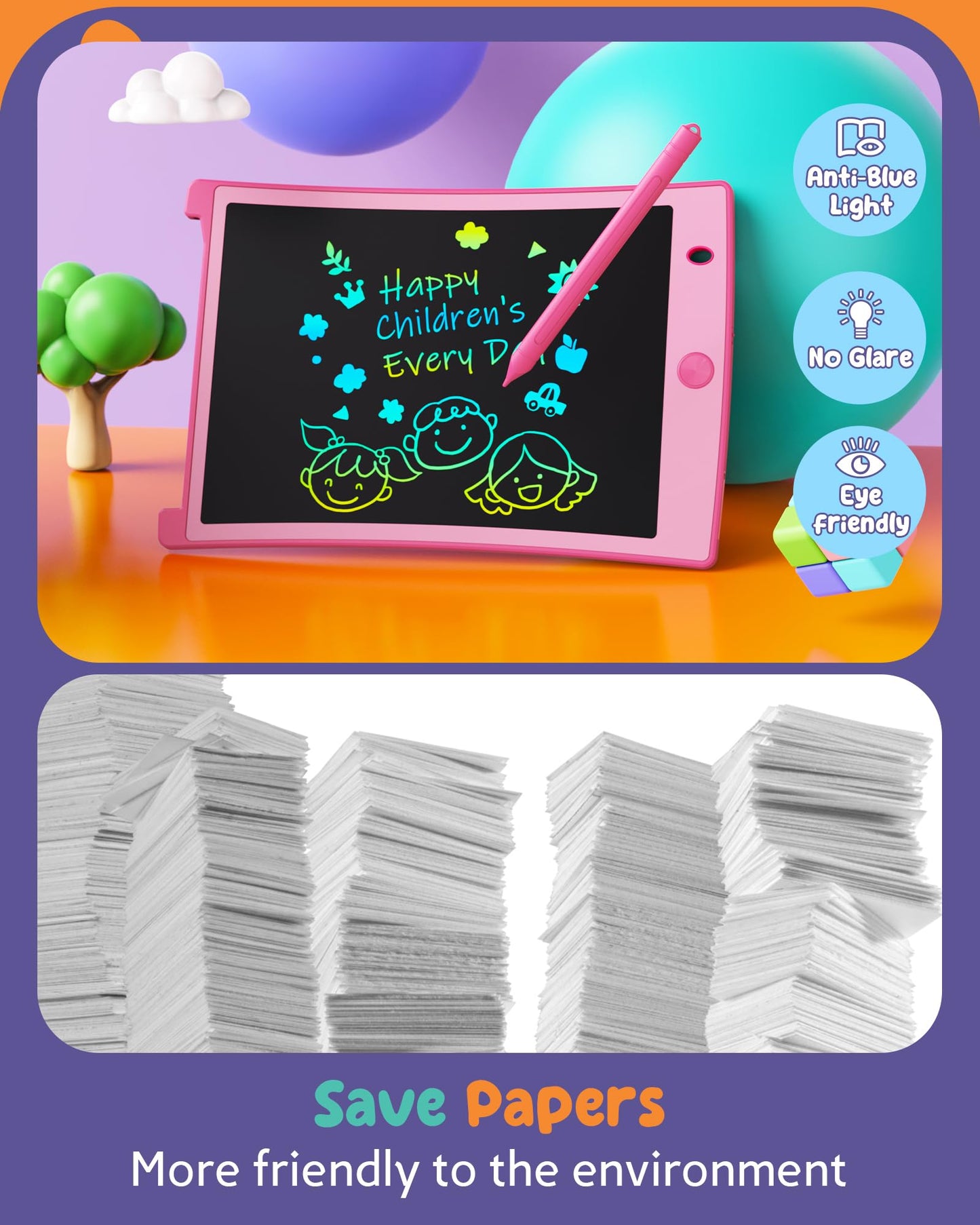 ORSEN Colorful 8.5 Inch LCD Writing Tablet for Kids, Easter Gifts for Toddlers, Toddler Travel Learning Educational Toys Activit