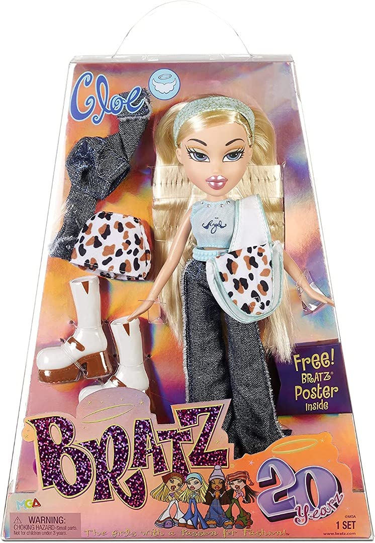 Bratz Cloe Doll 20 Year Anniversary Edition - 2 Outfits, Accessories, Holographic Poster - Ages 7+, Multicolor, Model 573418EUC