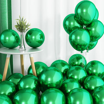 Chrome Green Balloons, 50 Pcs 10 Inch Double-Layered Metallic Dark Green Balloons, Shiny Thick Chrome Metallic Dark Green Latex Helium Balloons For Birthday Wedding Graduation Party Decoration Supplies
