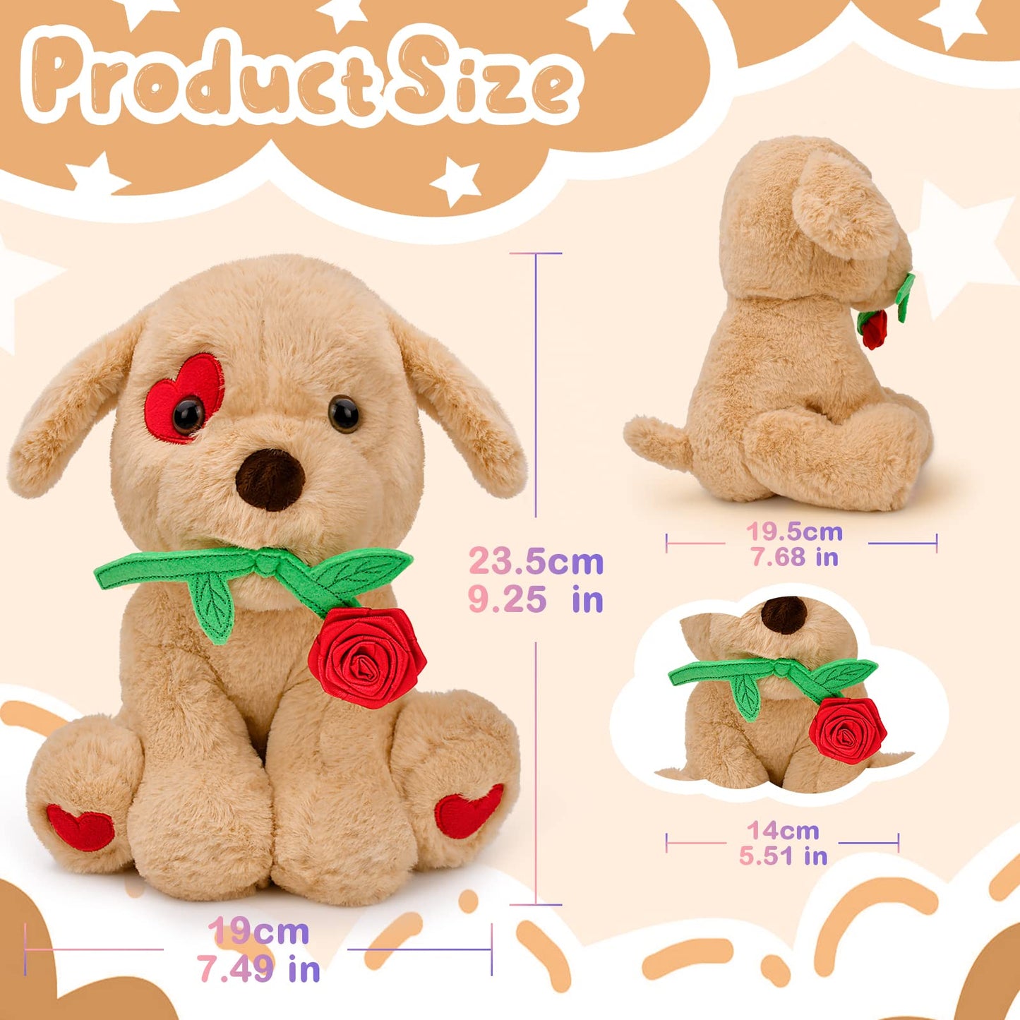 Valentines Day Gifts For Her Women Girlfriend Kids Funny Cute Plush Stuffed Animal Puppy Dog With Rose Gifts For Daughter Wife M
