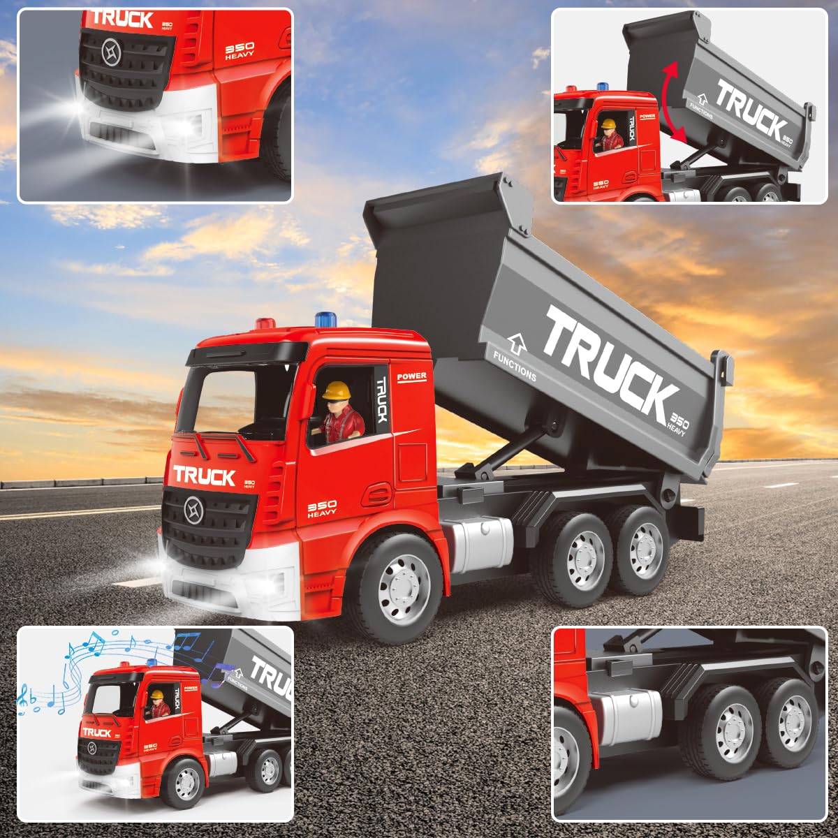 Leopmase Remote Control Excavator and Dump Truck Toy Set - RC Excavator and Dump Truck with Lights and Sounds - Rechargable Digg