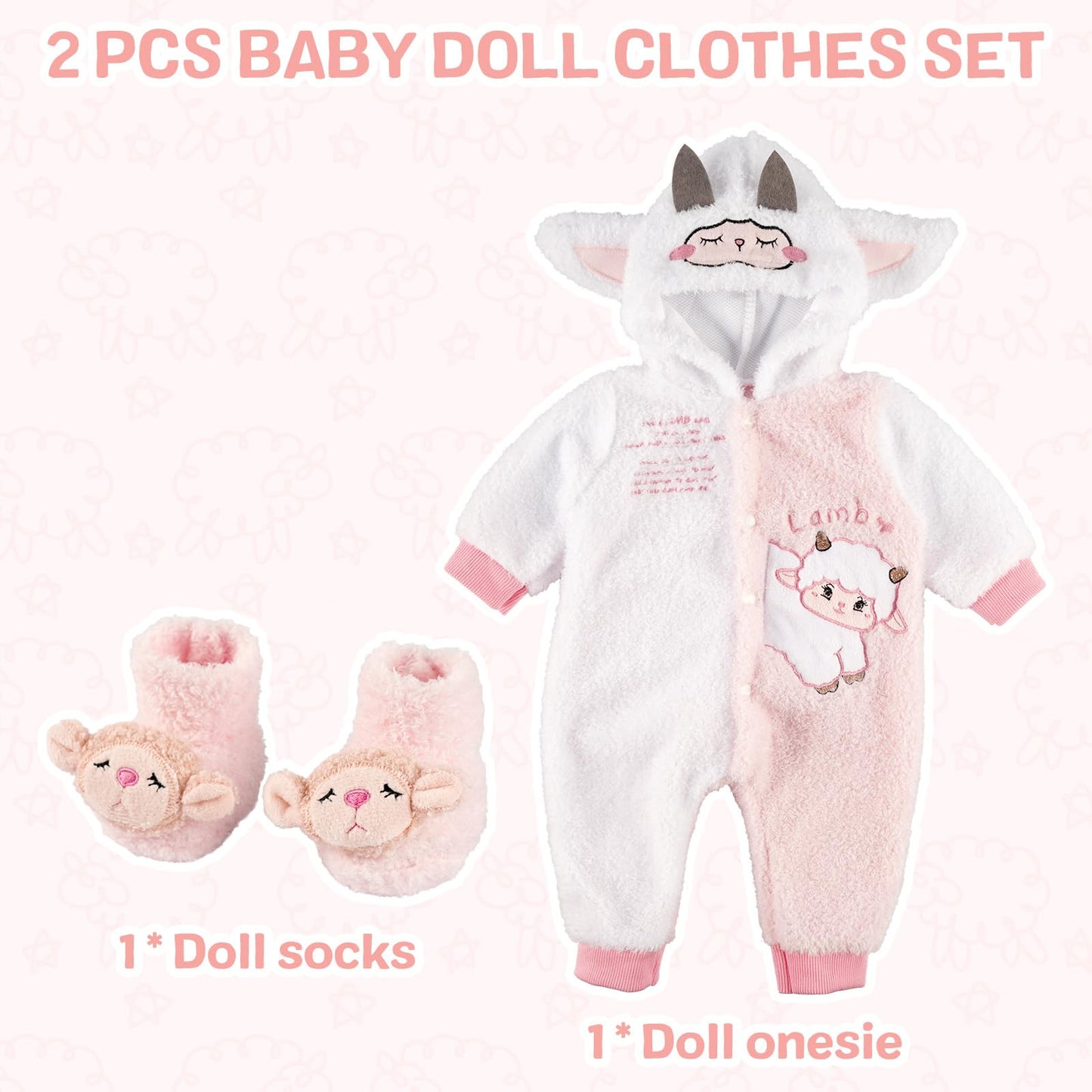 Babeside 2 Pcs Reborn Baby Doll Clothes Set For 17-22 Inch Baby Dolls, Cute Sheep Style Baby Doll Clothing With Doll Hat And Dol