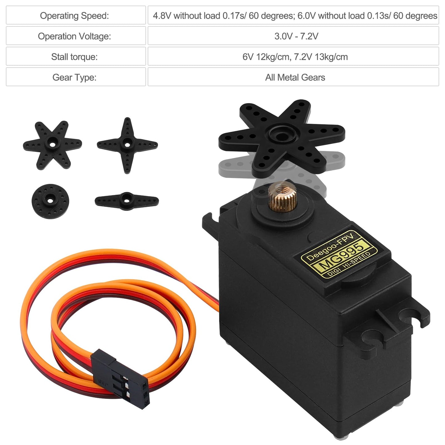 6PCS MG995 55g Servo RC Servos Digital High Speed Torque Servo Motor Metal Gear Servo Waterproof for Futaba JR RC Car Airplane H