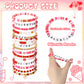 Sasylvia 32 Pcs Valentine's Day Bracelets Pink Heishi Polymer Clay Beaded Bracelets Preppy Beach Stretch Bracelet Elastic String