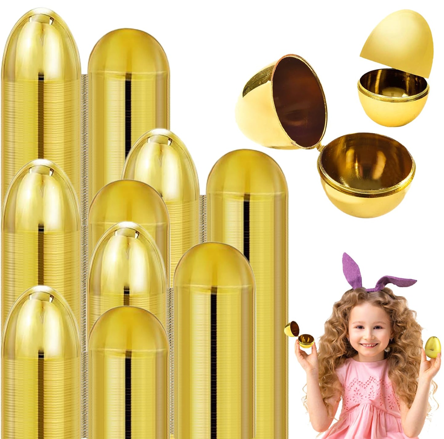 The Dreidel Company Golden Easter Eggs Metallic Gold, Goodie Basket Prize, Eggs Are Hinged, 2.38' Inch (24-Pack)