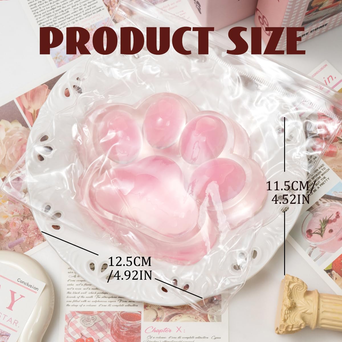 4.92 Inch Big Handmade Taba Cat Paw Squishy Toys  Pink Clear Cat Paw Squeeze Toy for Stress Relief  Soft Large Funny Sensory Fidget Squishies Suitable for mature-themeds Kids