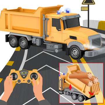 CALEST Remote Control Construction Dump Truck Toy RC Vehicle,6 Channel Truck Toys with 2 Rechargeable Batteries,1/24 Scale Dump