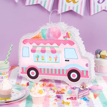 Wernnsai Ice Cream Piñata -15.7'' X 12.2'' Ice Cream Truck Piñata With Stick And Blindfold Birthday Game For Kids Girls Summer Candy Theme Party Baby Shower School Activities Dessert Party Decorations