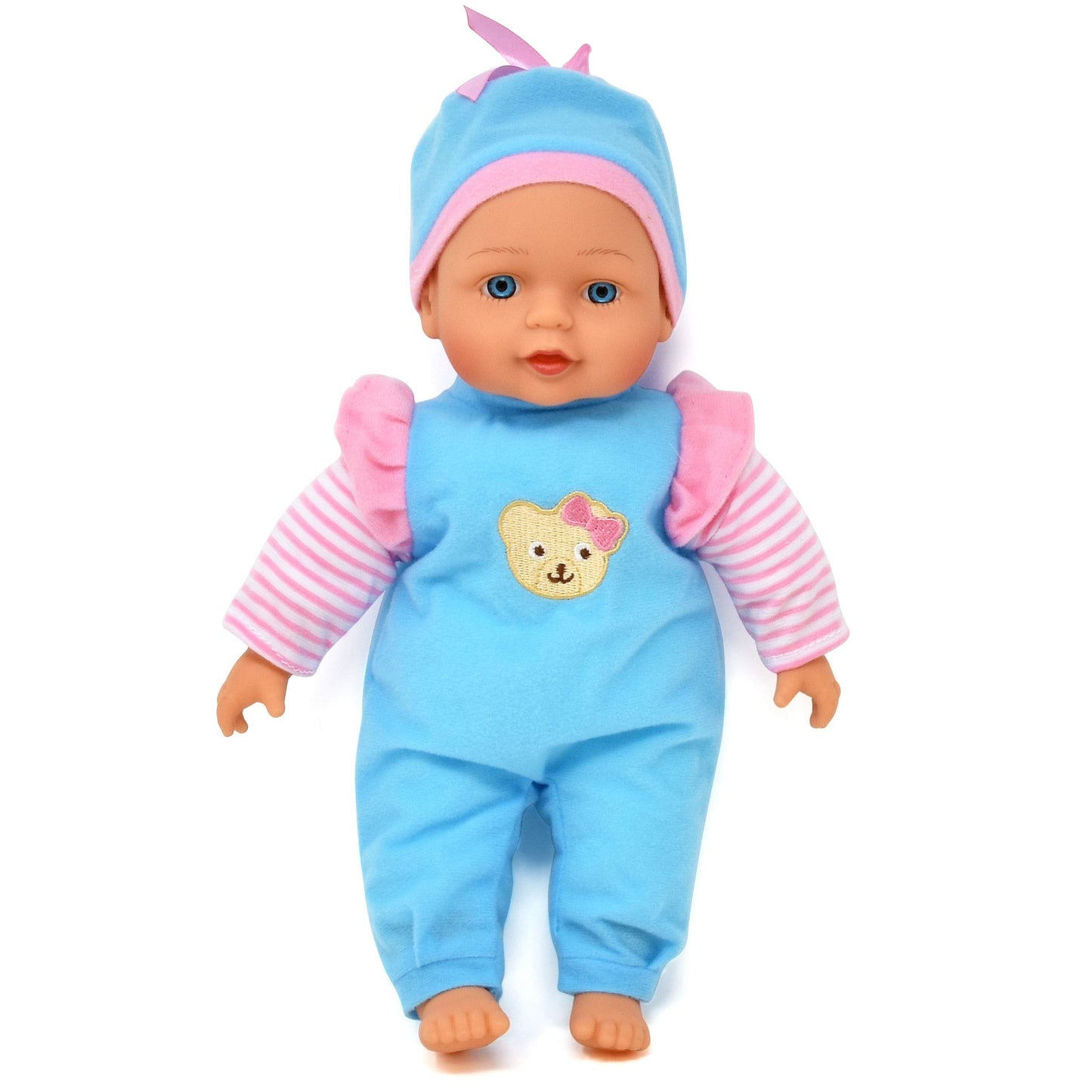 Dolls To Play 13" Soft Baby Doll with Pink Backpack Carrier - White Vinyl Doll Accessories Included