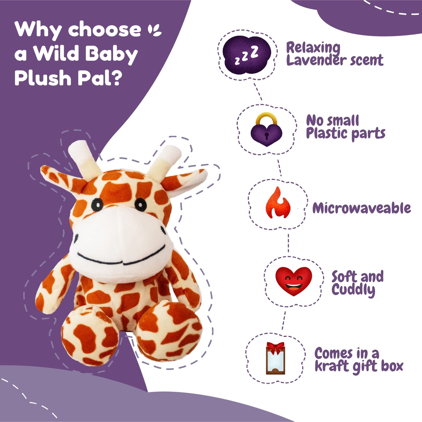 Wild Baby Giraffe Stuffed Animals, Warmie For Kids, 10 Inch, Microwavable, Heatable Clay Beads, Squishmallow Plush Pal With Dried Lavender Aromatherapy, Soft & Cuddly, Kids Gifts Box Ready