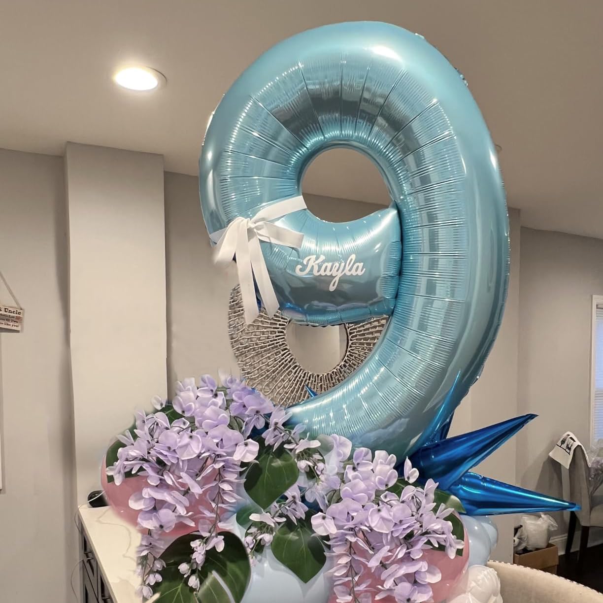 Paticool 40 Inch Blue Number Balloon 9, Large Light Blue Number Foil Mylar Balloons For Birthday Party Celebration Decorations S