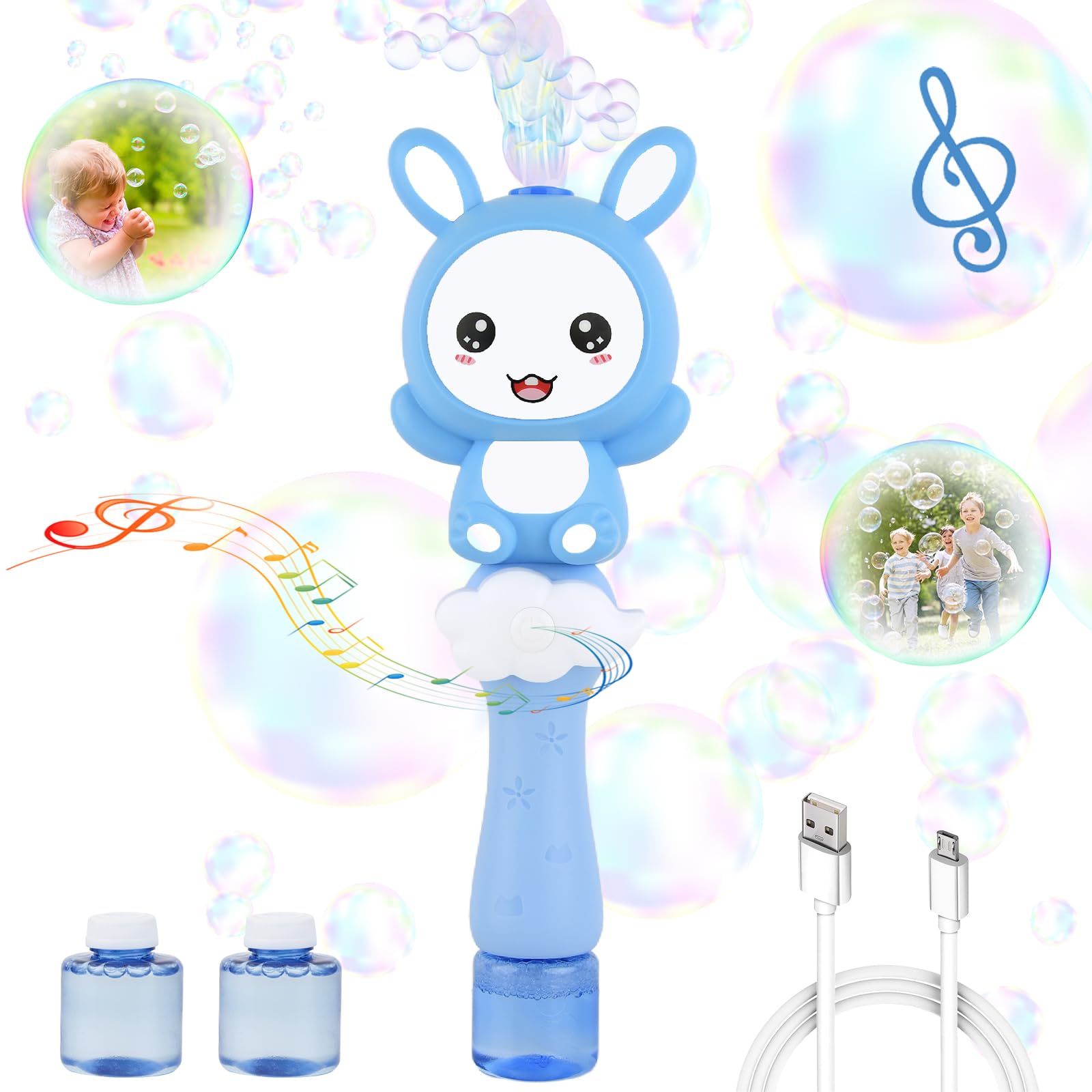 Imymax Bunny Bubble Machine Toy - Electric Musical Bubble Blower, Usb Rechargeable Outdoor Bubbles For Kids Toddlers Boys Girls,