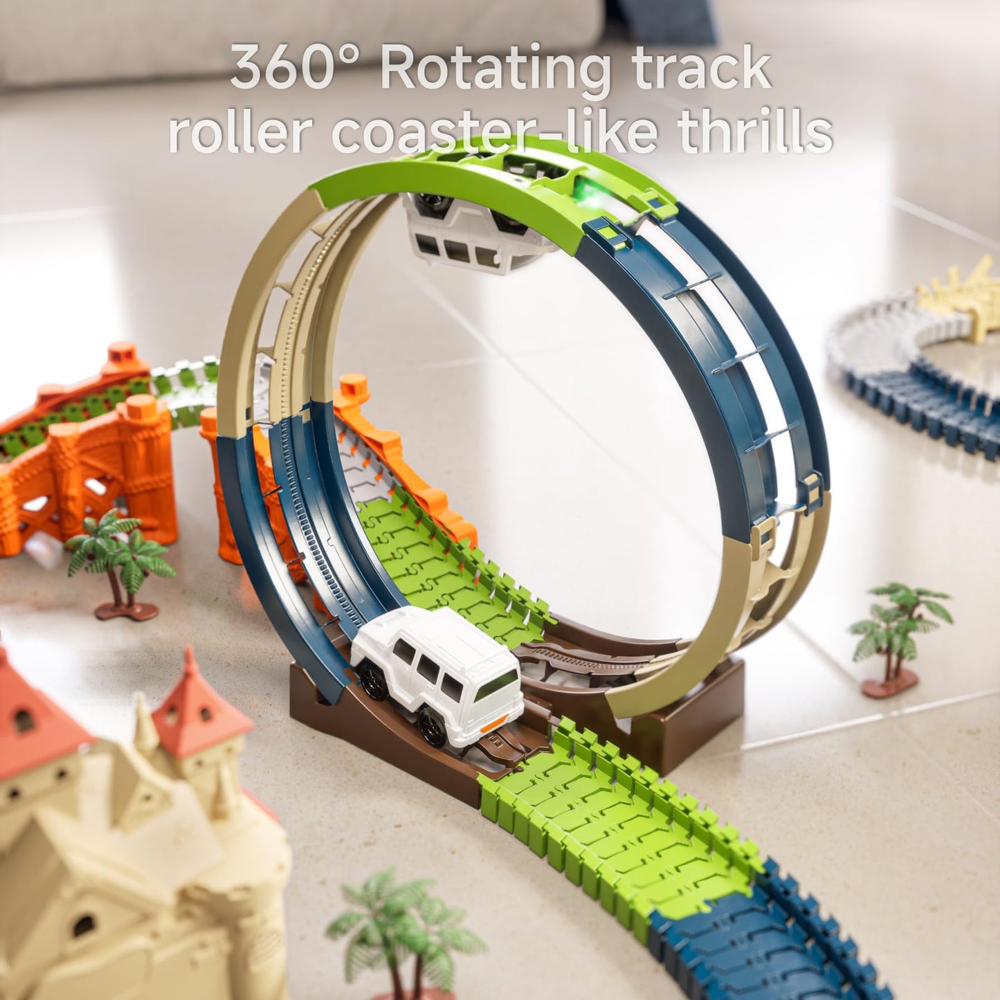 Tumama Race Track 202 Pcs Magic Castle Race Car Toys For Boys Girls 3 4 5 6 7 Year, 360° Rotating Flexible Train Track With Cars, Adventure Racetrack Educational Toy Set Kids Gift