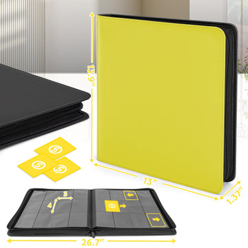 SMYV 12 Pocket Trading Card Binder  enhanced PU Cover Card Binder for 720 Cards  Ringless Side Loading Card Collection Album Folders for MTG  TCG  Game Cards & Sports Cards (Yellow)